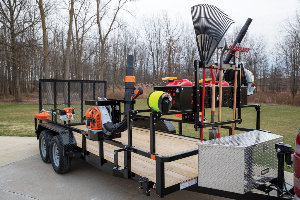 landscape trailer - open landscape trailer with tools 
